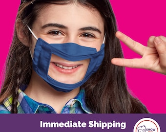 Child-size Anti-Fog Clear Window Face Mask - Navy