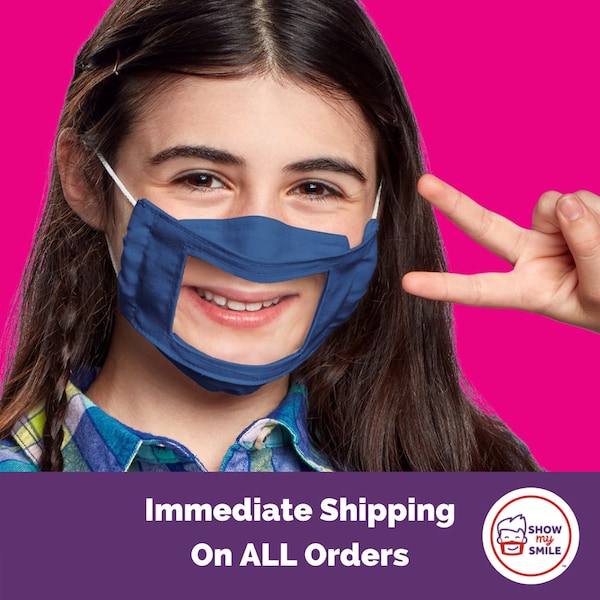 Child-size Anti-Fog Clear Window Face Mask - Navy