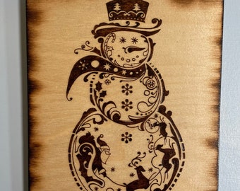 Winter Wonderland Snowman Wood-burned Holiday Art - Etsy