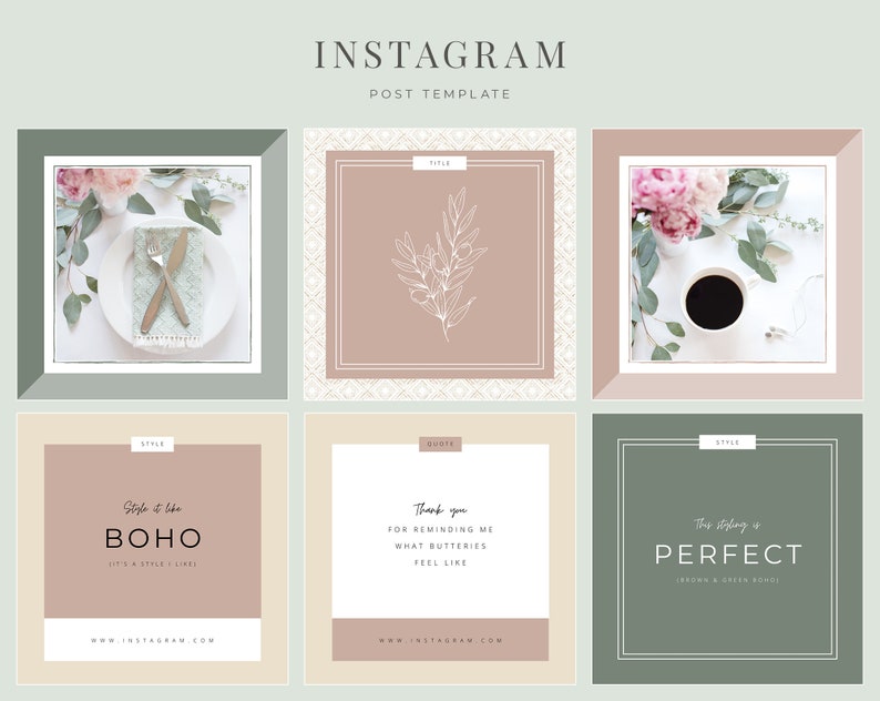 Instagram Post Templates Canva Template Brown And Green | Etsy