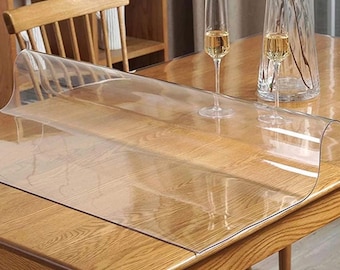 Clear Plastic Table Protector 1.5 mm Thick Wipeable Waterproof Heat Resistant
