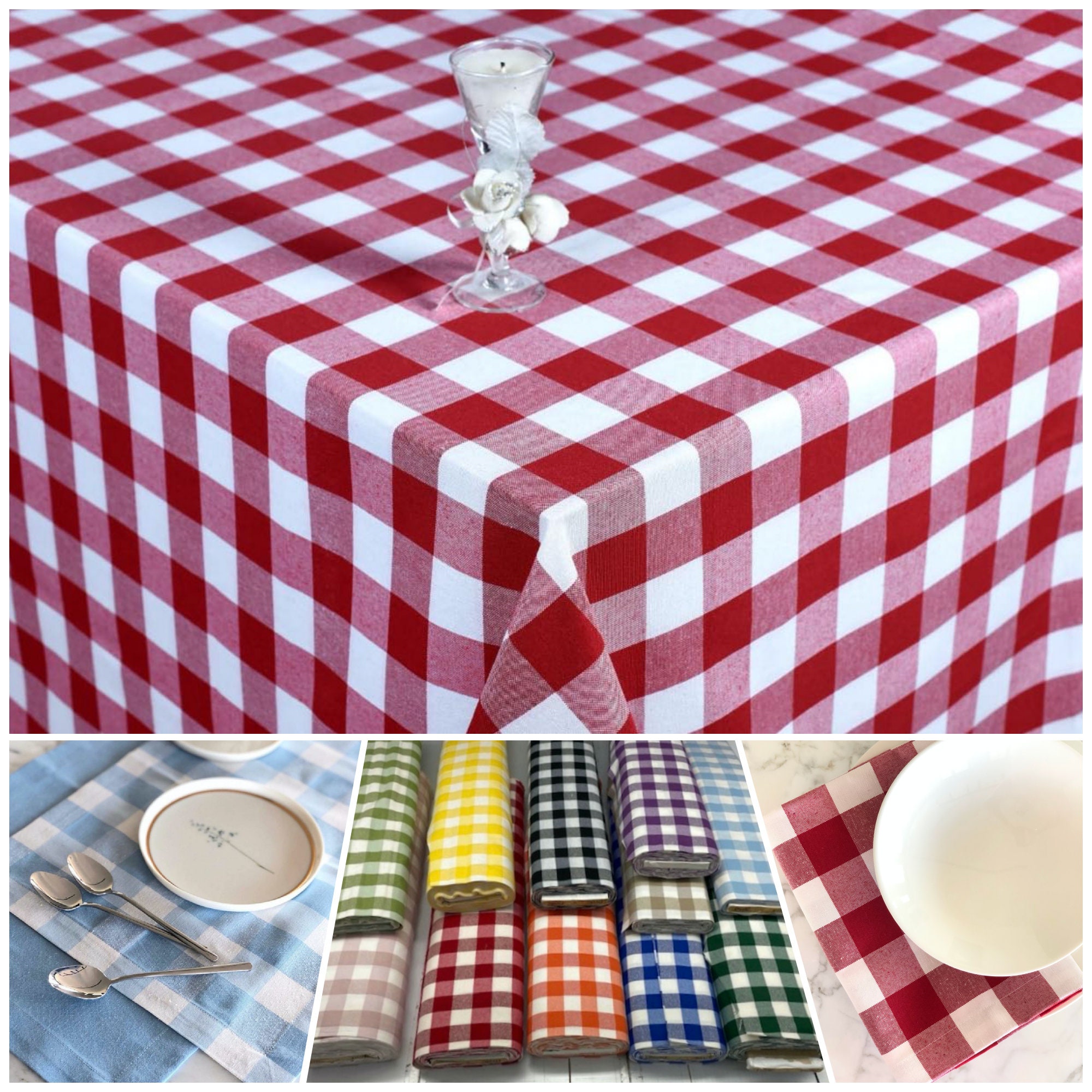 Checked Egyptian Cotton Gingham Tablecloths Check 4 Cm Etsy UK