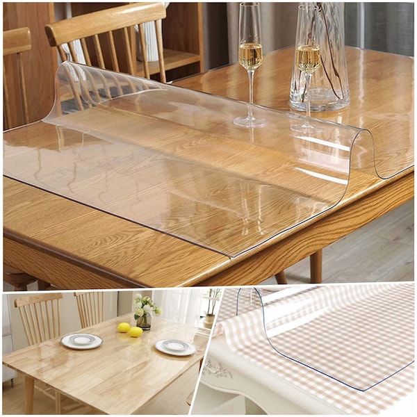 Clear Transparent Vinyl PVC Tablecloth Table Protector Plastic Cover