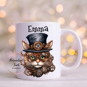 Personalised steampunk cat mug, cat punk, punk gifts, coffee mug