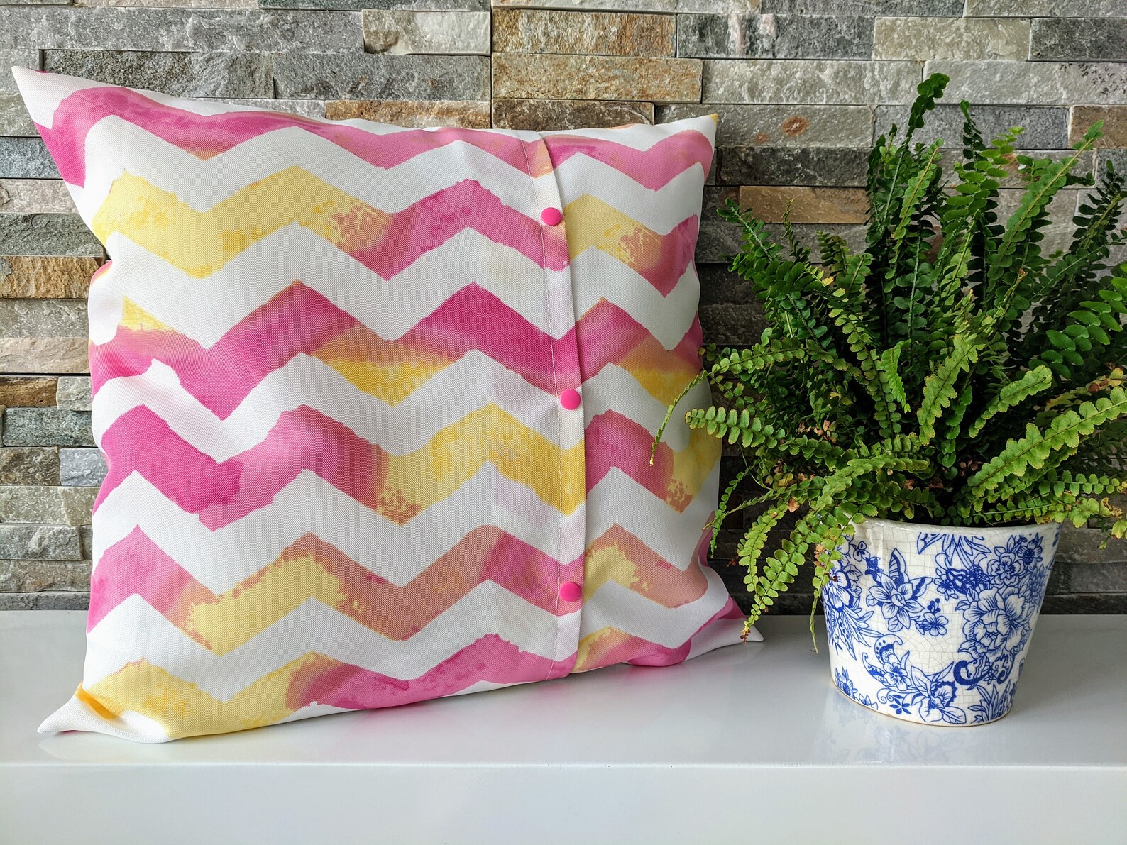 Pink Chevron Coastal Weatherproof Waterproof Outdoor Cushion Etsy