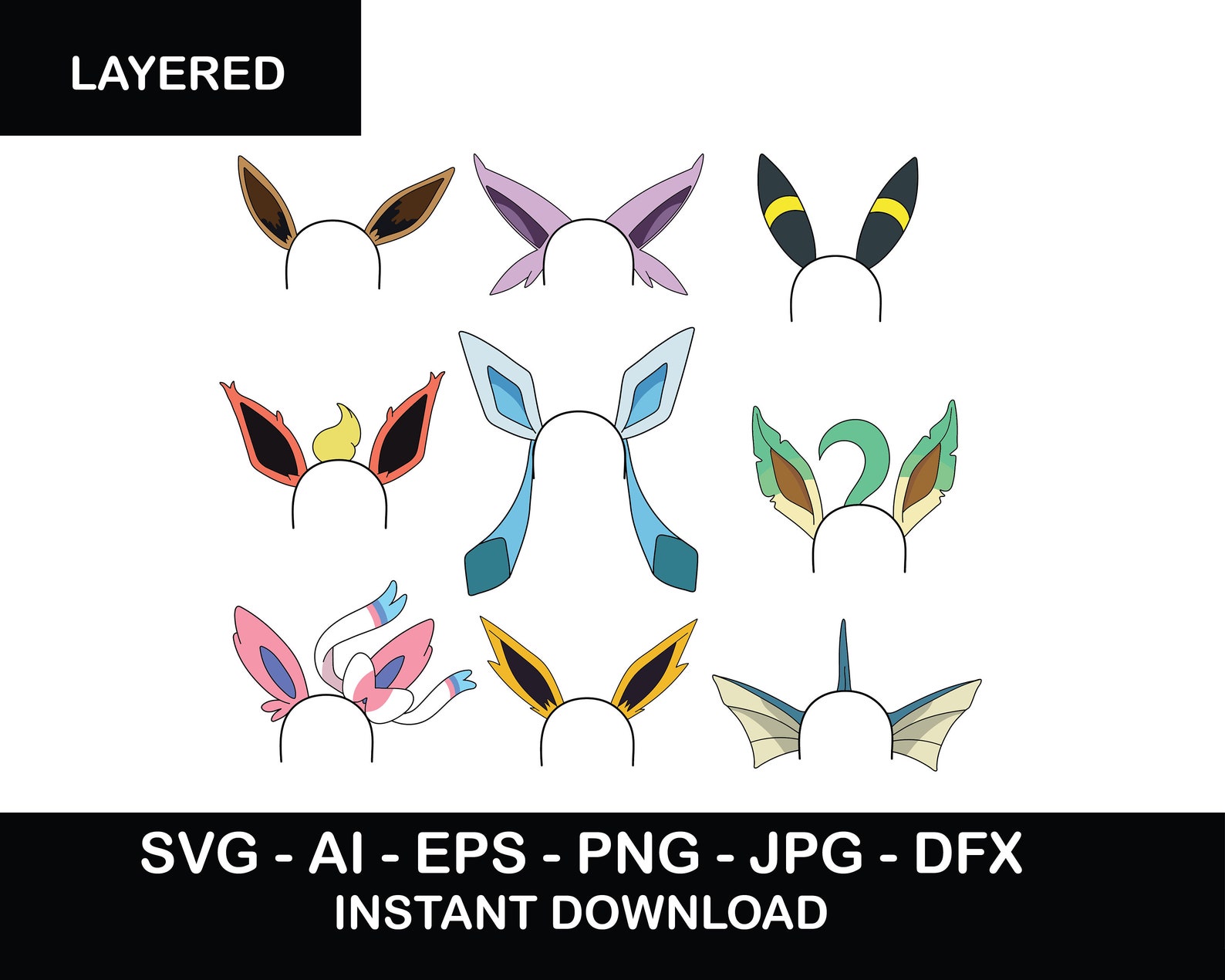 BUNDLE eevee evolutions ears pokemon game cute pokemon | Etsy