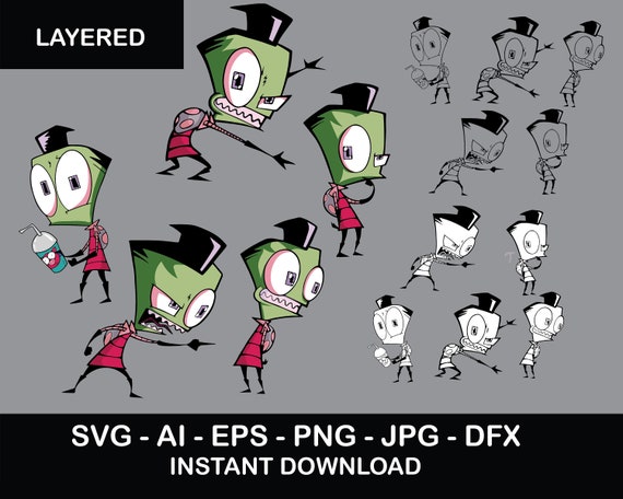 BUNDLE Zim in Human Disguise Vector Angry Zim Alien Invader - Etsy