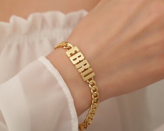 Custom ID Bracelet with movable initials,Personalized movable letters Name bracelet ,Gold Curb Chain Bracelet For Women