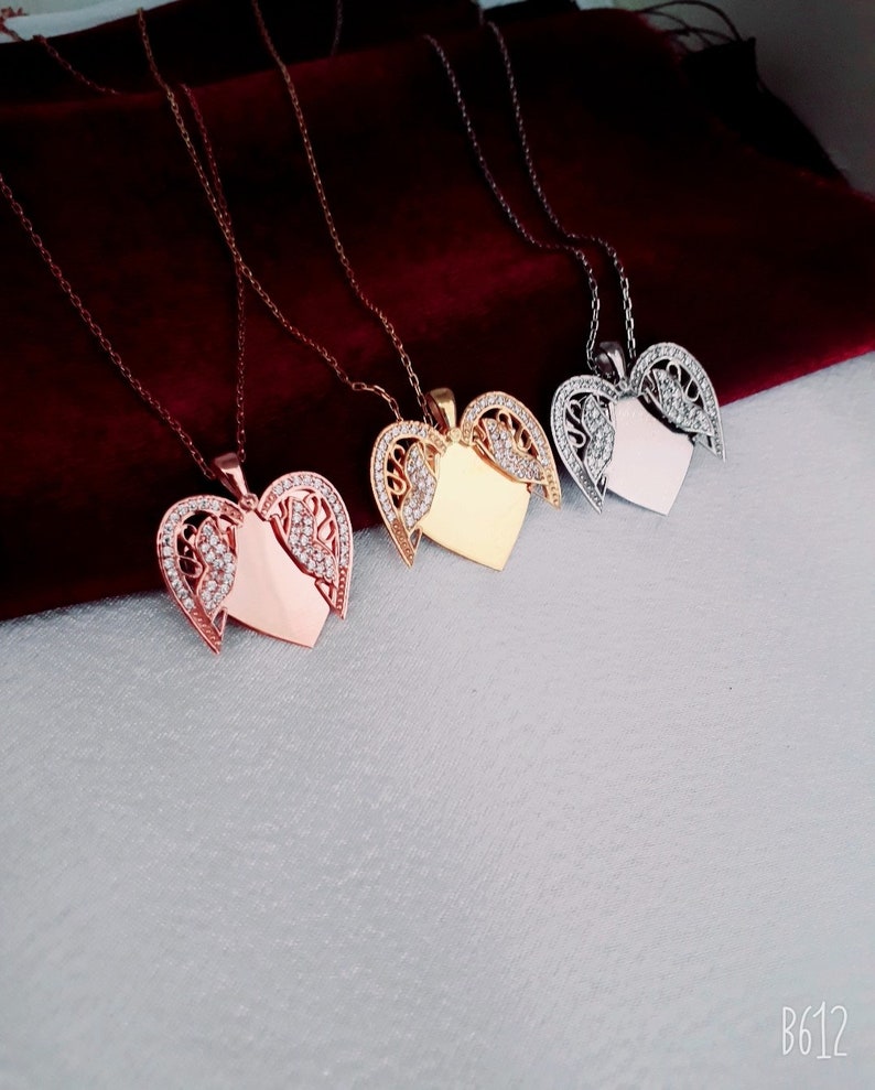 Personalized Secret Message Charm \u2022 Custom Name Choker Custom Angel Wing Necklace 925K Silver Openable Personalized Angel Wing pendant