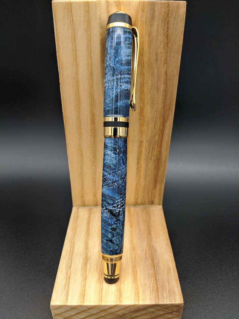 Blue Box Elder Burl Custom Made Rollerball Pen