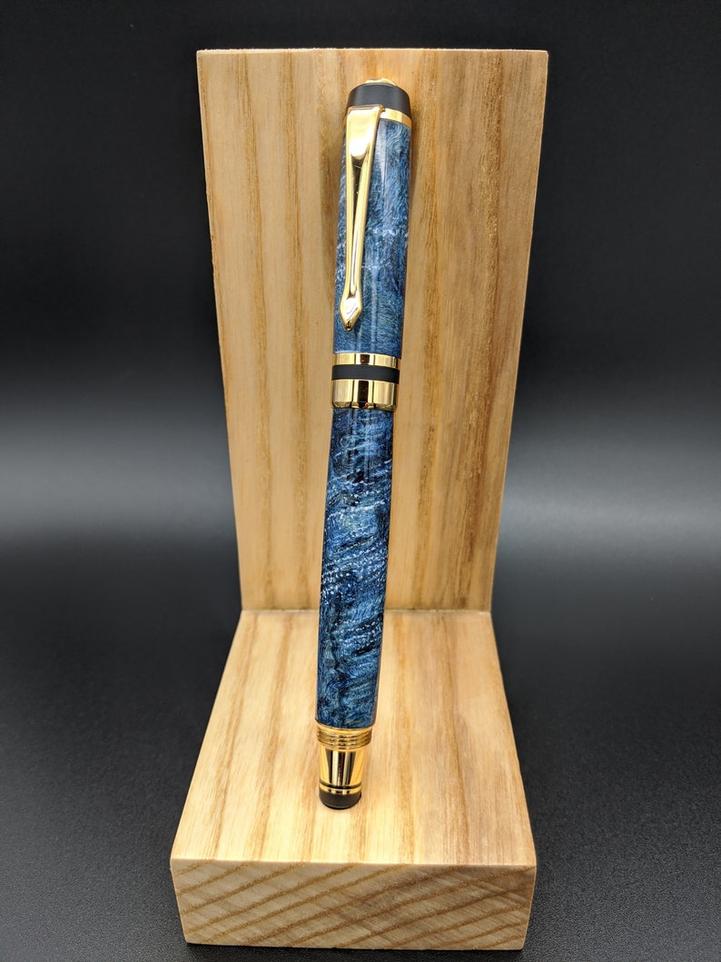 Blue Box Elder Burl Custom Made Rollerball Pen