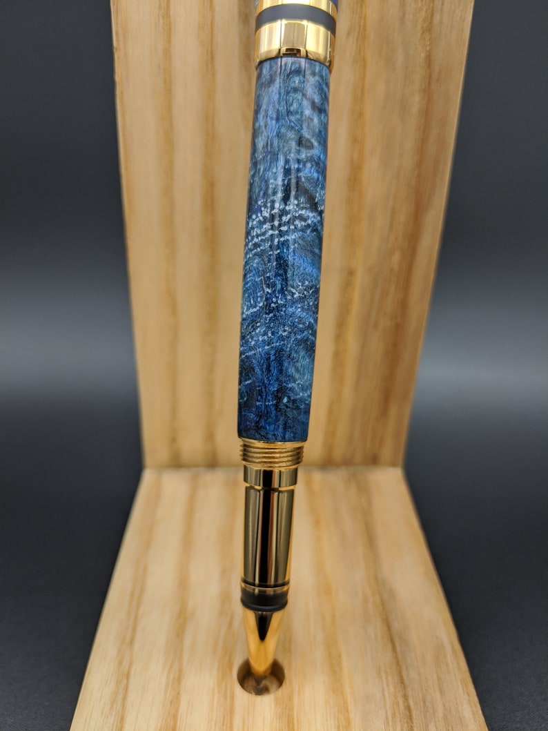 Blue Box Elder Burl Custom Made Rollerball Pen