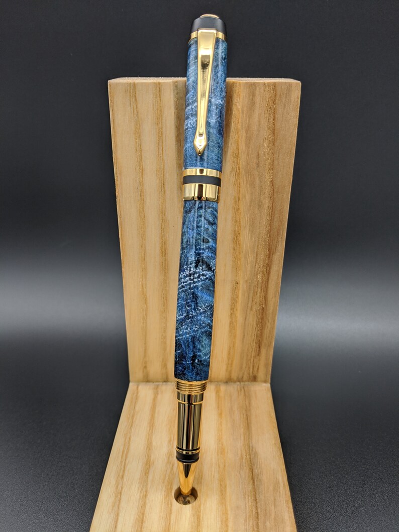 Blue Box Elder Burl Custom Made Rollerball Pen