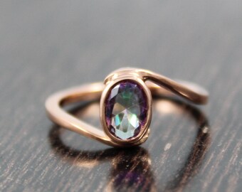 Natural Mystic Topaz Ring* Twisted Rope Band Ring* Silver Jewelry* Colorful Gemstone* Round Gemstone* Handmade Topaz Ring* Stacking Ring*