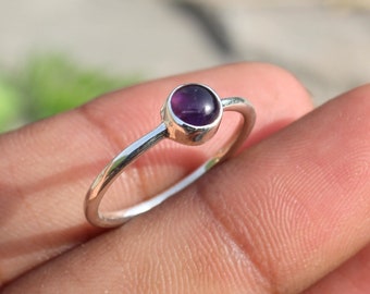 Genuine Amethyst Ring, Silver Gemstone Ring, February Birthstone Ring, Stacking Ring, Gift For Women, 925 Sterling Silver, Promise Ring