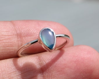 Aqua Blue Chalcedony Ring , Natural Chalcedony Gemstone Ring , Sterling Silver Ring , Tiny Gem Ring , Stacking Ring ,Aqua Chalcedony Jewelry