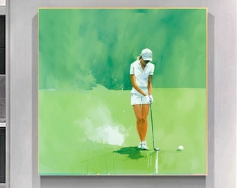 LARGE CANVAS PRINT Abstract Woman Golfer,Modern Golf Art, Fashion Creative Artwork and Posters for Living Room, Golf Clubs, Hotel