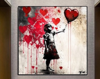 Girl with Ballon of heart Banksy art, Large Rolled Printed Canvas Creative Art Work Modern Wall Art No Frame