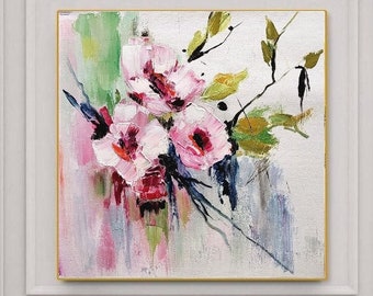 LARGE FLORAL  Wall Art -  Textured  Oil  Painting on Canvas Palette knife art  Modern Painting for Living Room