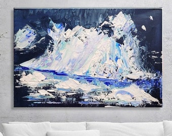 GROßE ABSTRAKTE Wandkunst - Eisberg Seelandschaft Ölgemälde auf Leinwand mit Palette Messer Moderne Kunst für Wohnzimmer Büro