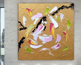 EXTRA LARGE  MODERN Wall Art - Thick strokes Gold Oil Painting  on Canvas - Abstract pictures for living room