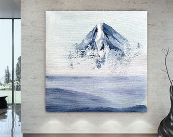 EXTRA LARGE  BLUE Wall Art -  Abstract  Landscape Painting on Canvas   Modern Painting for Living Room