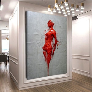 Stretched Print Canvas Red Figure Fashion Art Creative Art Work Abstract Modern Wall Art