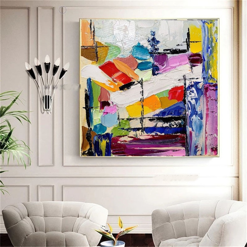 IMPASTO EXTRA GRANDE Arte de pared Pintura al óleo abstracta sobre lienzo Trazos gruesos Pintura moderna para sala de estar imagen 4