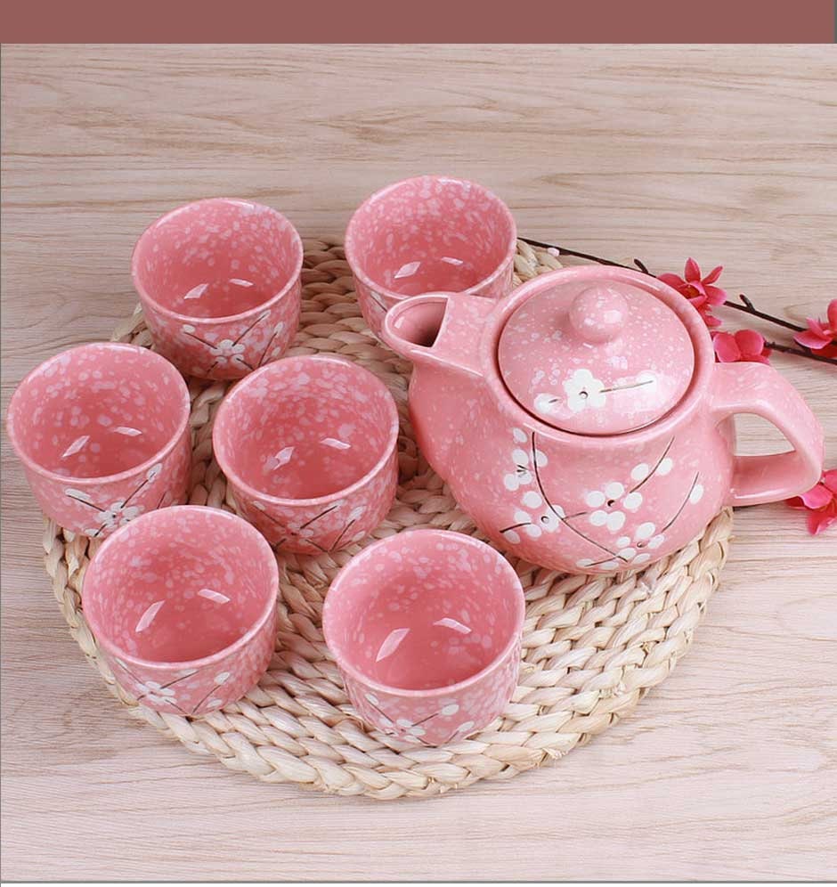 Théière Japonaise Cherry Blossom Set 1 Théière 6 Tasses de en Céramique Drinkware Home Office Théièr