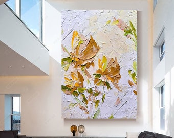Large Floral  Wall Art - Thick strokes Abstract Oil Painting on Canvas  Textured  Wall Art for living room