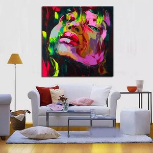 LARGE COLORFUL WALL Art Handpainted Francoise Nielly Oil Painting on canvas Palette knife Face potrait wall art picture for living room image 8