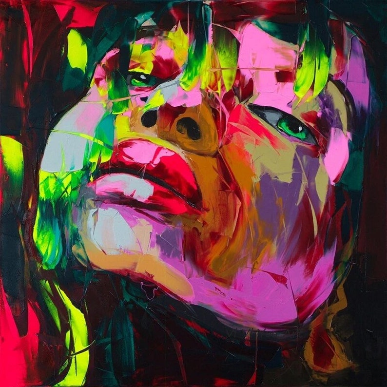 LARGE COLORFUL WALL Art Handpainted Francoise Nielly Oil Painting on canvas Palette knife Face potrait wall art picture for living room image 2