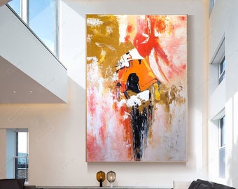 EXTRA GRANDE 47''x 70'' IMPASTO Arte de pared abstracto - Trazos gruesos Pintura al óleo sobre lienzo para sala de estar