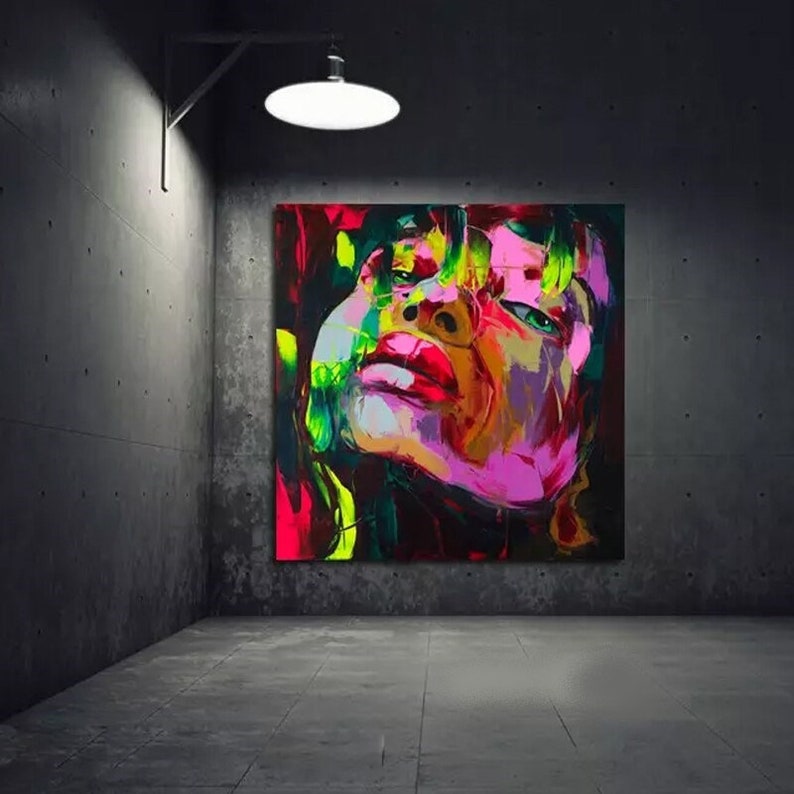 LARGE COLORFUL WALL Art Handpainted Francoise Nielly Oil Painting on canvas Palette knife Face potrait wall art picture for living room image 7