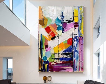 EXTRA GROTE IMPASTO Wall Art - Abstract olieverfschilderij op canvas Dikke lijnen Modern schilderij voor woonkamer