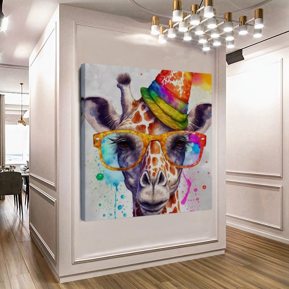Kreative Lustige Art Kunst Druck und Arbeit Print für Fine Giraffe Großformat, mit Hut, Leinwand Poster Wohnzimmer