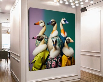 Fashion ducks Printed Canvas Large Size, Creative Art Work Print and Posters For Living Room