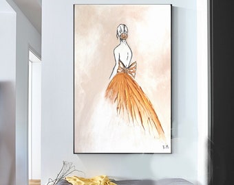 GROSSE MODERNE WAND Kunst - Strukturierte Goldmalerei auf Leinwand - Ballerina Minimalistische Malerei für Wohnzimmer
