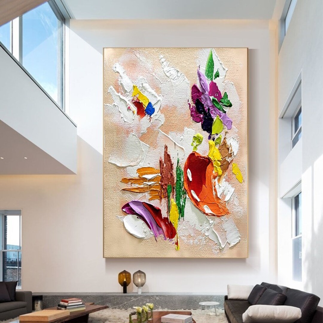LARGE IMPASTO COLORFUL Oil Painting on Canvas Abstract Wall Art Modern ...