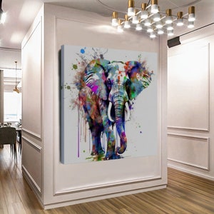 Large Modern Print Abstract Elephant Unique Art, Creative Art Work Stretched Print Canvas for Living room