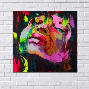 LARGE COLORFUL WALL Art Handpainted Francoise Nielly Oil Painting on canvas Palette knife Face potrait wall art picture for living room image 1