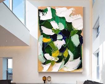 EXTRA LARGE ART MURAL MODERNE - Peinture à l’huile abstraite verte sur toile Impasto Peinture texturée pour salon