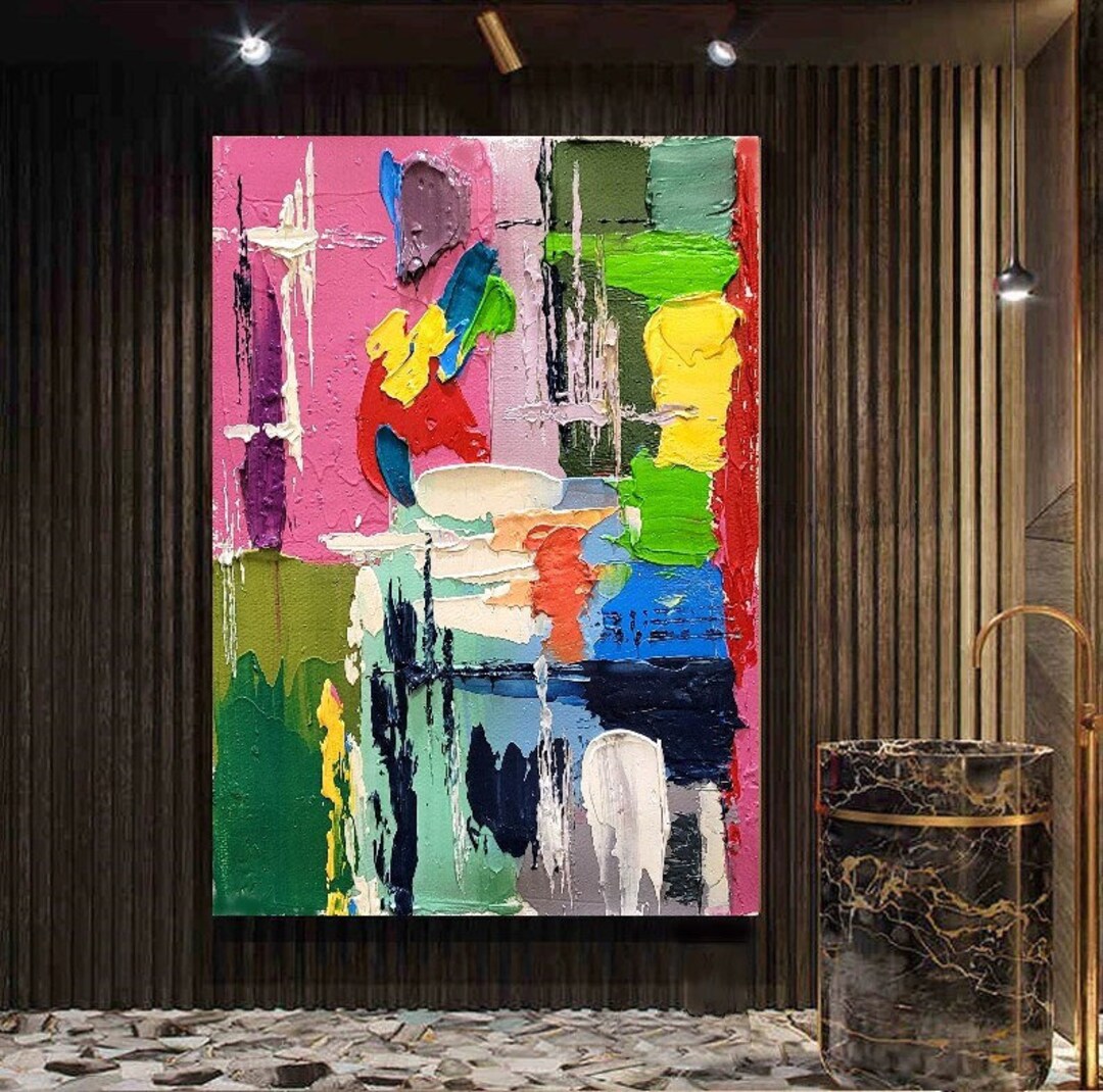 COLORFUL MODERN WALL Art Oil Painting on Canvas Abstract Art, Impasto ...