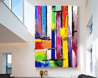 EXTRA LARGE BUNTE Wandkunst - Abstraktes Gemälde Ölgemälde auf Leinwand strukturierte moderne Kunst für Wohnzimmer Büro