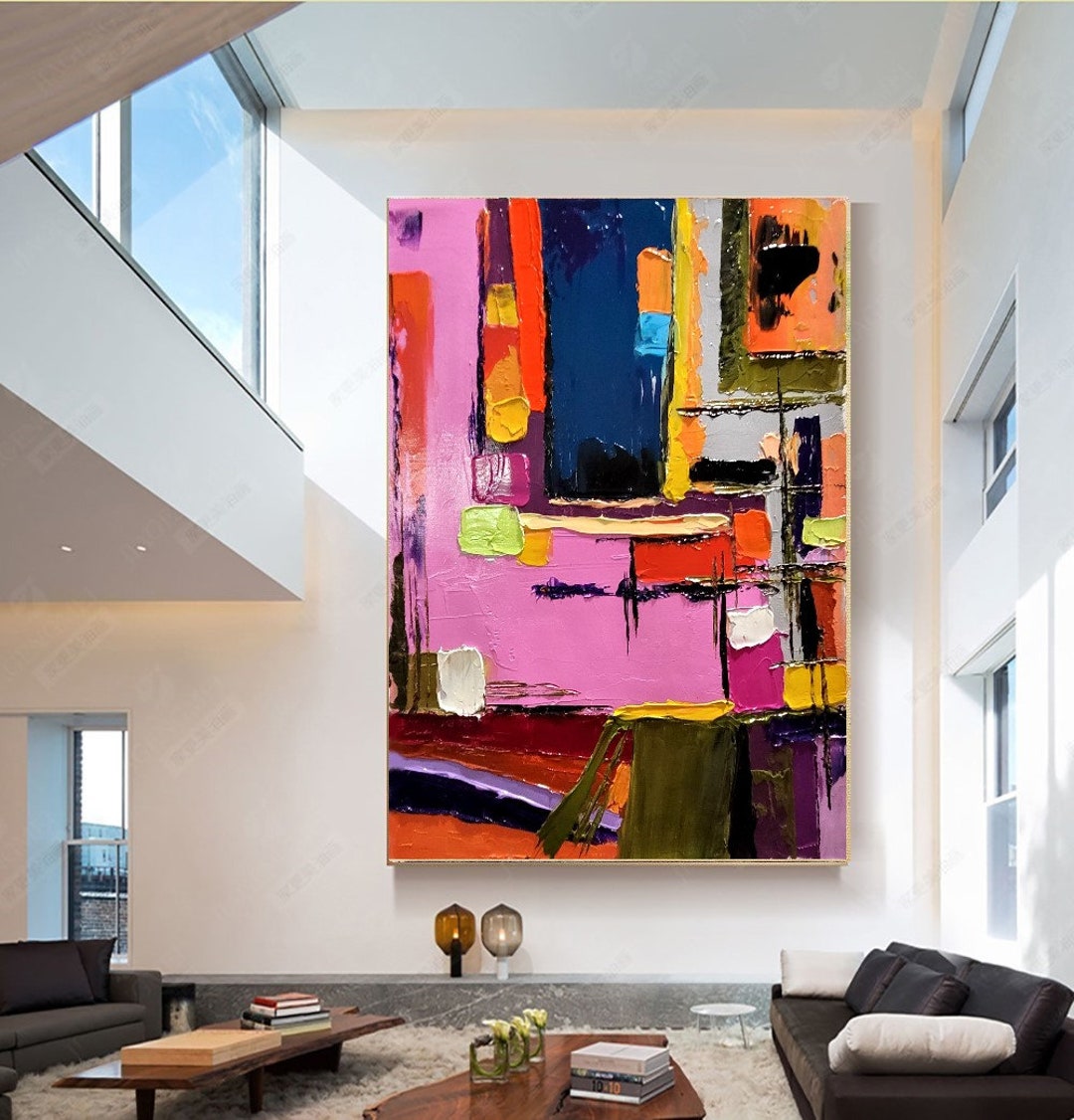 EXTRA LARGE TEXTURED Abstract Wall Art Vivid Colorful Oil Painting on ...