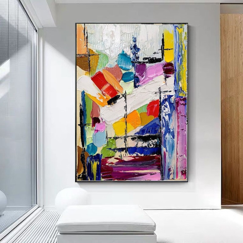 IMPASTO EXTRA GRANDE Arte de pared Pintura al óleo abstracta sobre lienzo Trazos gruesos Pintura moderna para sala de estar imagen 5