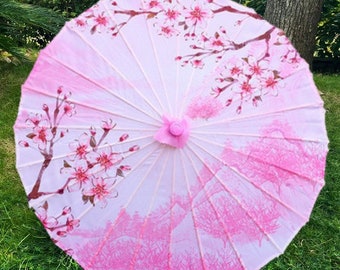 Pink Silk Chinese Style Umbrella Women Umbrella Japanese Cherry Blossom Silk Vintage Dance Umbrella Decorative