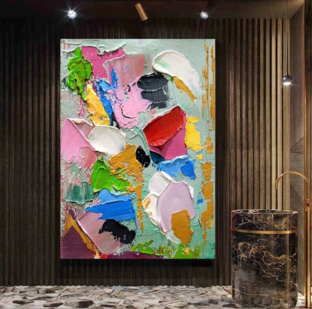 COLORFUL MODERN WALL Art Oil Painting on Canvas Green Abstract Art ...