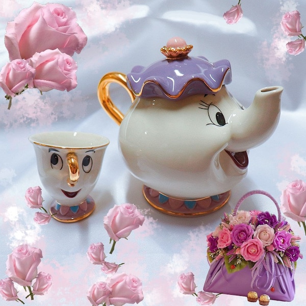 Service à thé en céramique, ensemble de tasses à puces de dessin animé la belle et la bête, Mme Potts, cadeau de mariage, cadeau pour enfant