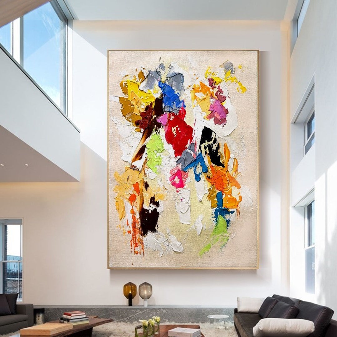 EXTRA LARGE COLORFUL Wall Art Textured Abstract Oil Painting on Canvas ...